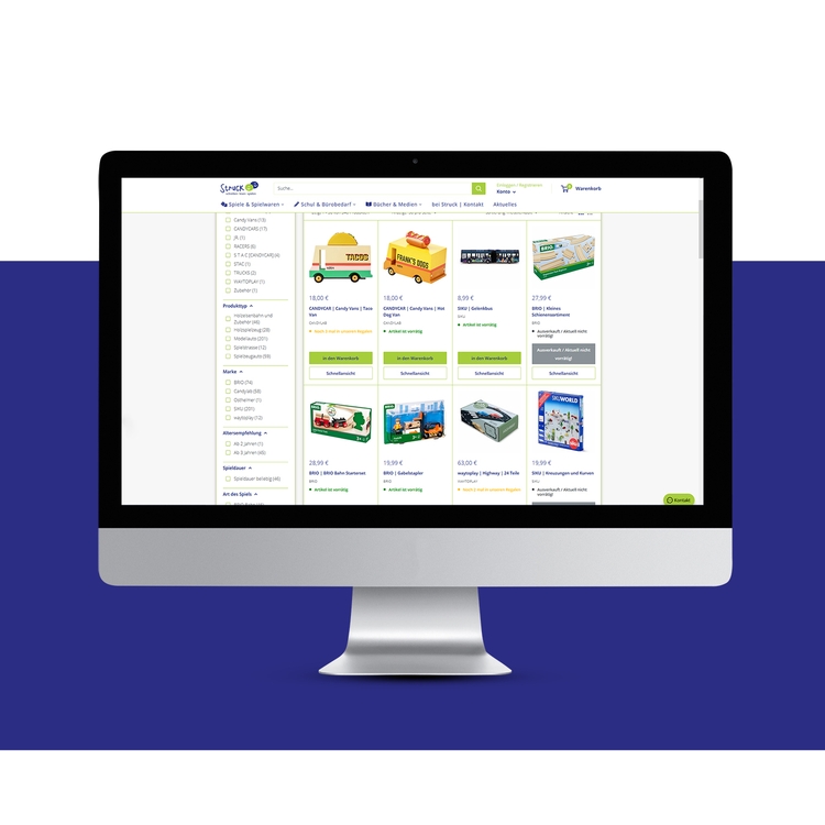 Mockup Ein Mockup zeigt einen Monitor mit dem Online Shop von Ludus und Struck.